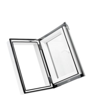 Skladová okna Plastový střešní výlez PREMIUM 550×780 "bílá" - hnědé oplechování (8019)